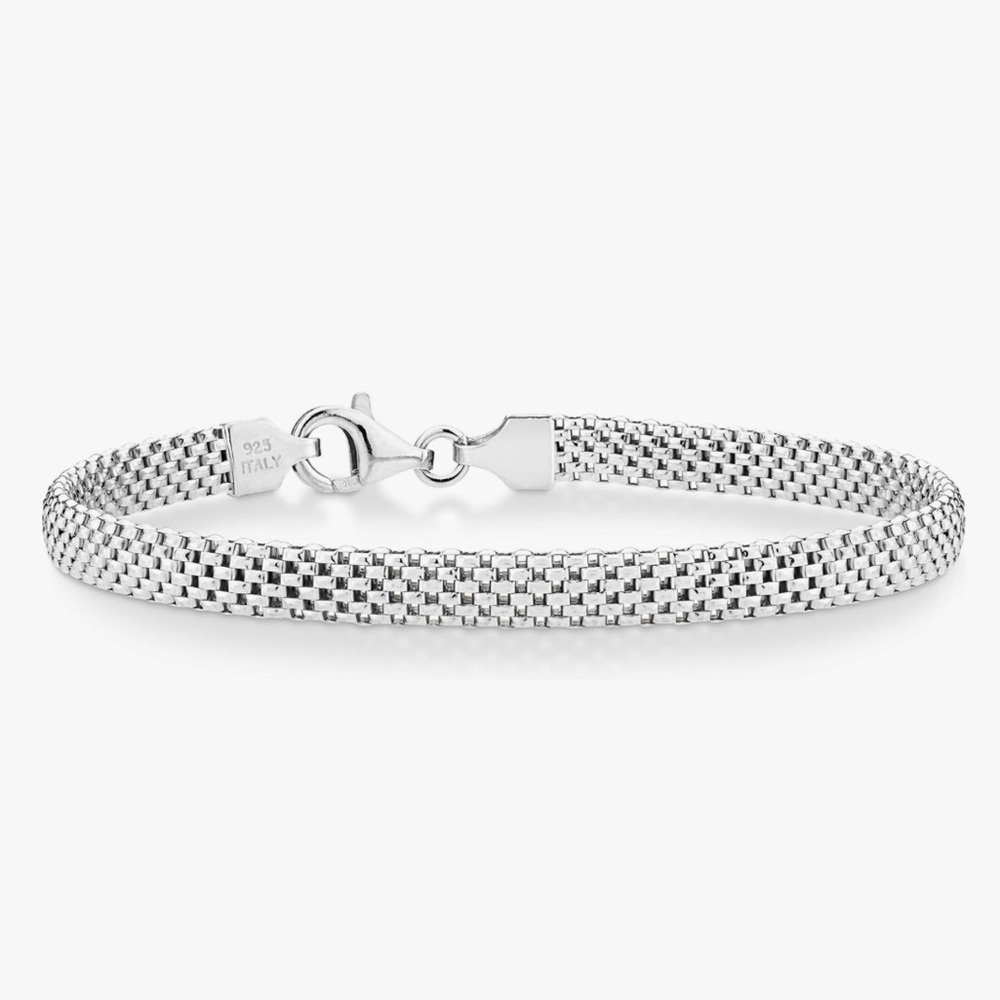 Italian 925 Sterling Silver 5mm Mesh Link Chain Bracelet Made in Italy